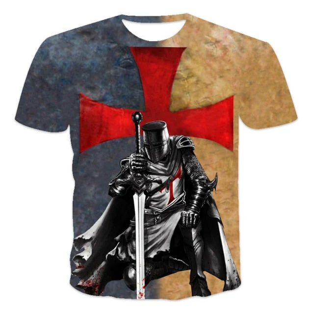 new design Samurai pattern printed T-shirt retro style of street Short Sleeve - Image 2