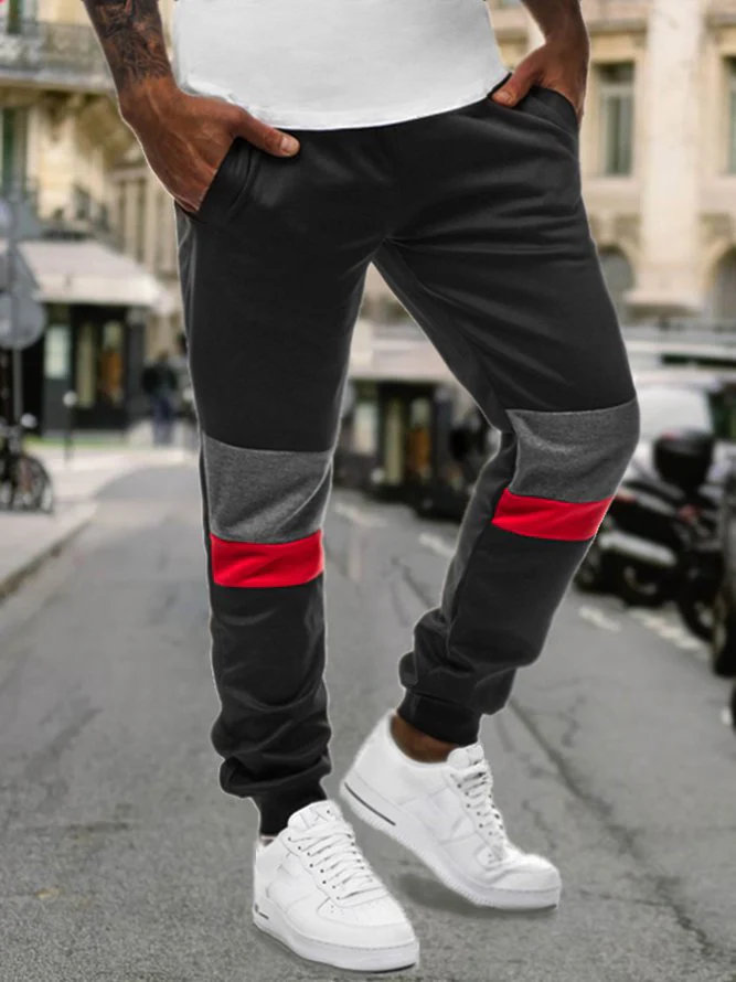 Men's Stretch Waist Stitching Contrast Sports Pants - Image 3