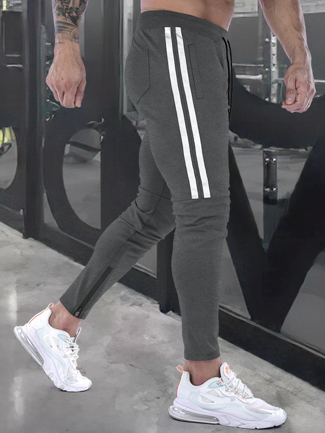 Men's Slim Stretch Waist Two-Bar Striped Print Sweatpants