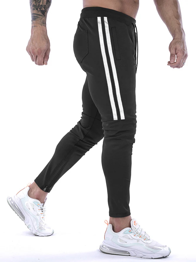 Men's Slim Stretch Waist Two-Bar Striped Print Sweatpants - Image 7