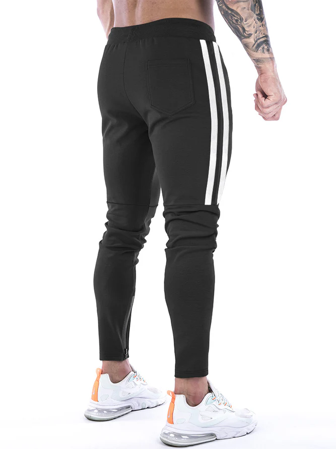 Men's Slim Stretch Waist Two-Bar Striped Print Sweatpants - Image 8
