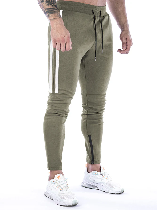 Men's Slim Stretch Waist Two-Bar Striped Print Sweatpants - Image 9