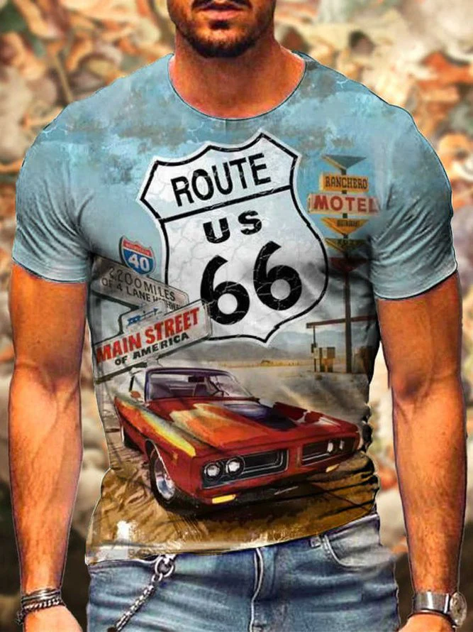 Men's Route 66 Cultural Graphic Print Round Neck Short Sleeve Tee - Image 4