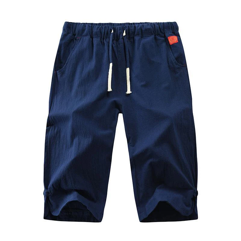Mens Plain Casual Cotton And Linen Cropped Trousers - Image 5
