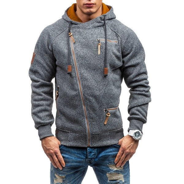 Man's Winter Coat Individuality Zipper Splicing Asymmetrical Hoodies - Image 2