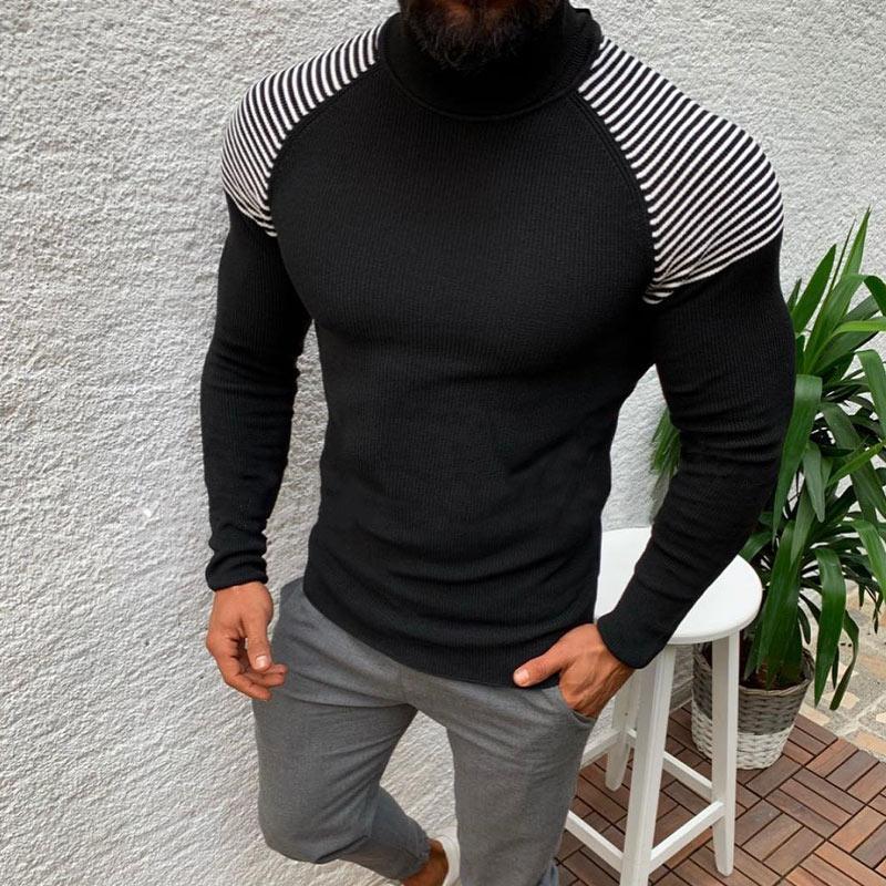 Men Contrast Color Striped Turtleneck Sweater - Image 4