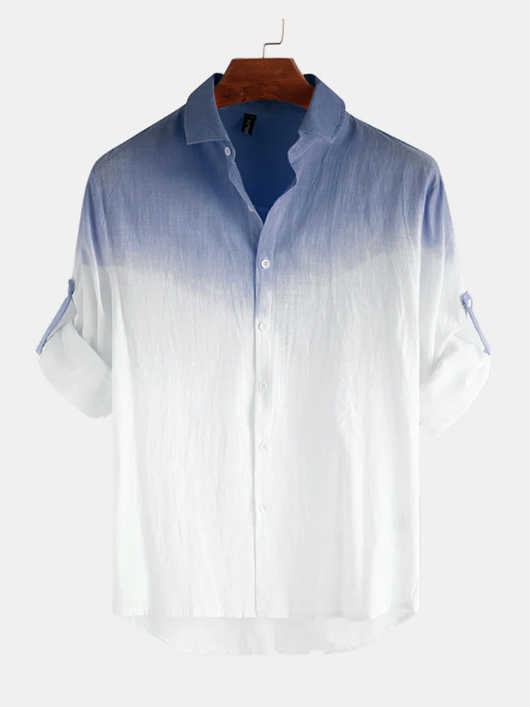 Men Cotton Gradient Printing Casual Long Sleeve Shirt - Image 2