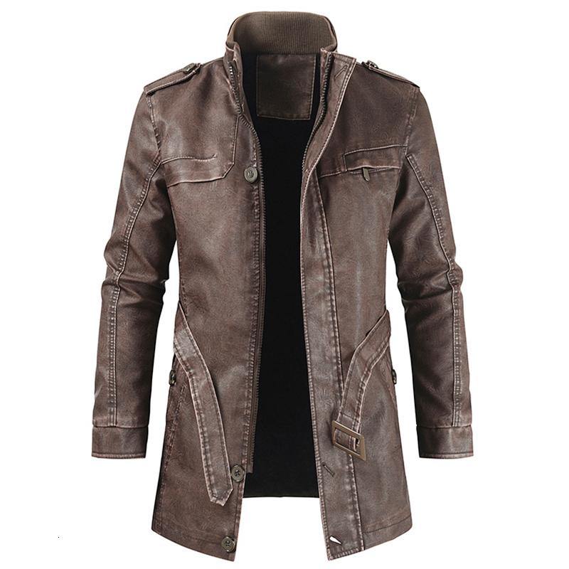 Men Long Thick Fleece Leather Jacket Parkas Men Outfit Warm Pockets Faux Leather Jacket - Image 2