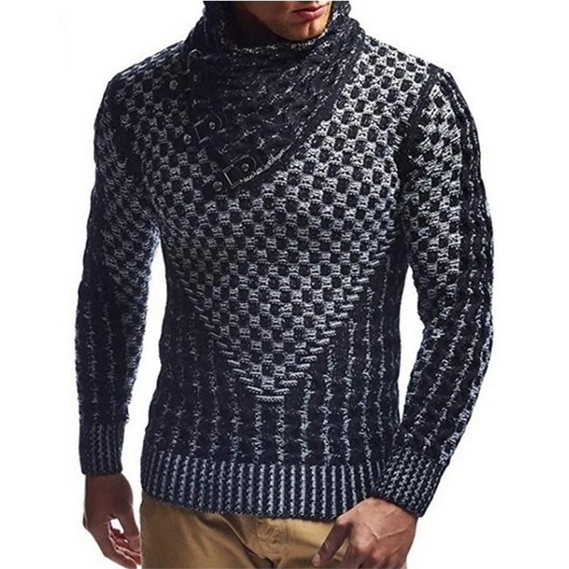 Men Plaid Knitted Turtleneck Sweater - Image 7
