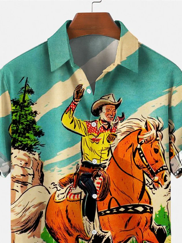 Men's Retro Cowboy Pocket Equestrian Casual Loose Comfortable Shirt - Image 2