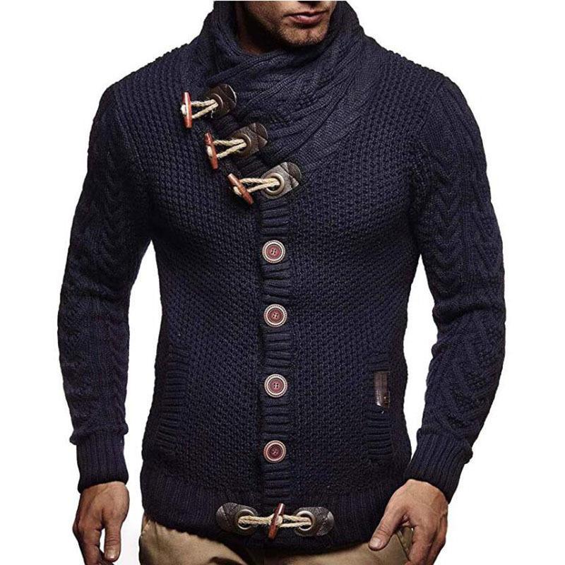 Men Solid Color Horn Button Sweater - Image 5