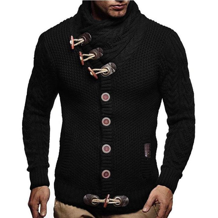 Men Solid Color Horn Button Sweater - Image 7