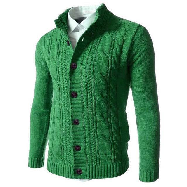 Men Sweater Winter Casual Solid Embroidery Buckle Long Sleeve Knitted Warm Cardigan - Image 8