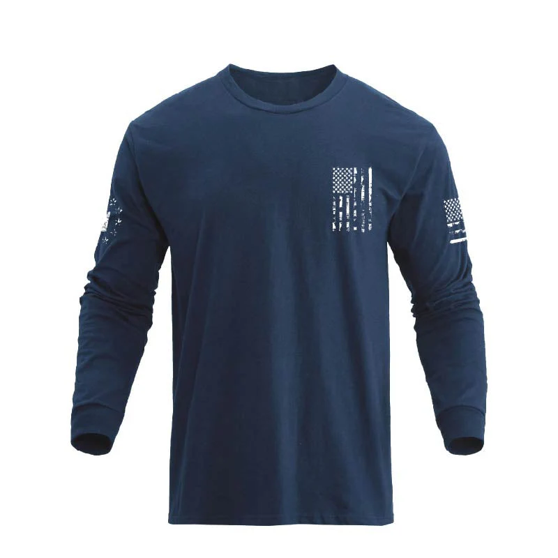 Men's 100% Cotton American Flag Cross Overlay Long Sleeve T-Shirt - Image 20