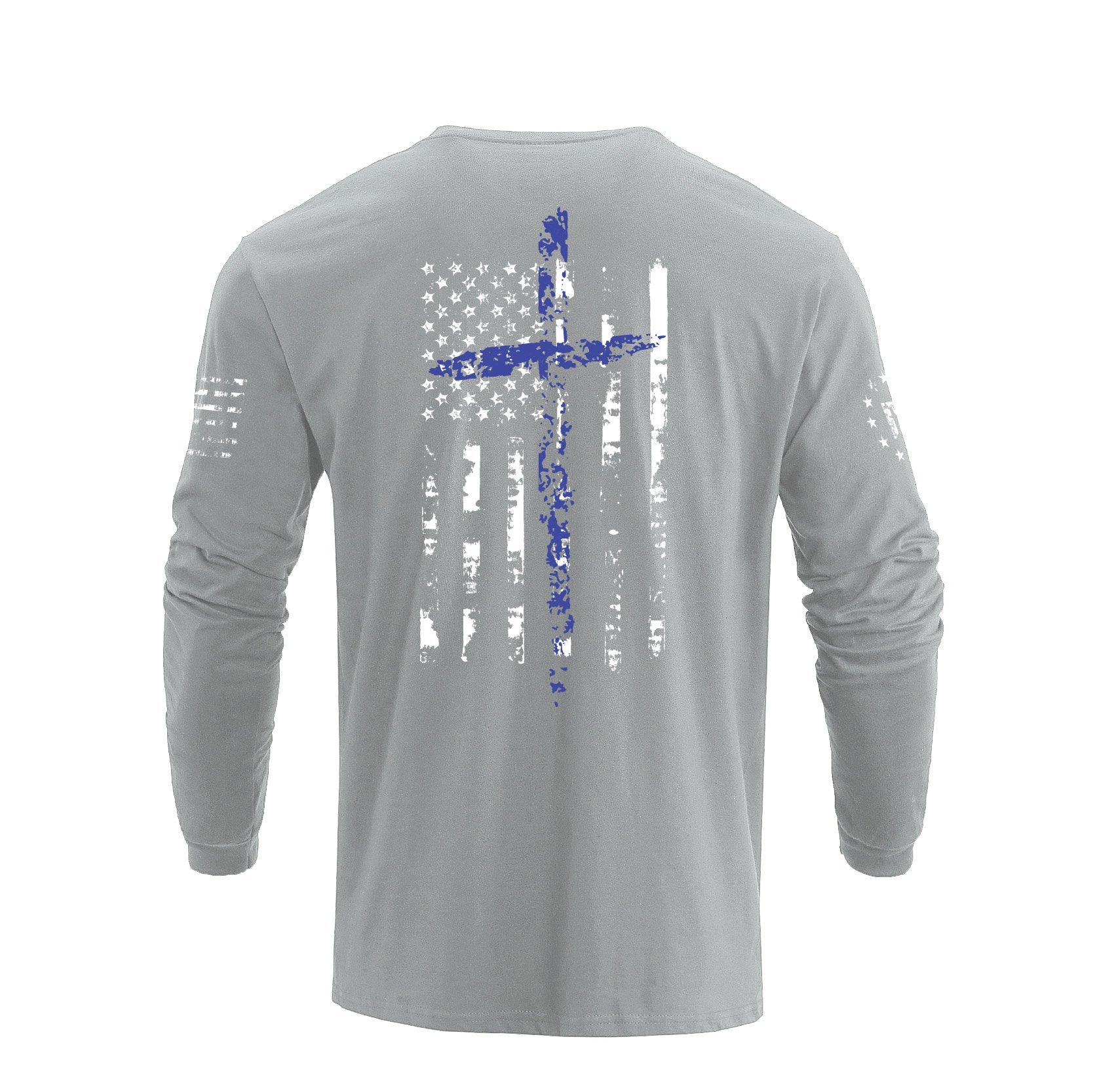 Men's 100% Cotton American Flag Cross Overlay Long Sleeve T-Shirts - Image 15