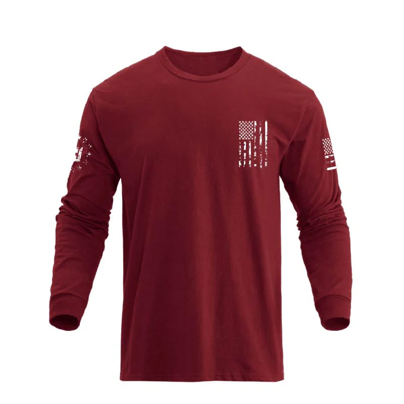 Men's 100% Cotton American Flag Cross Overlay Long Sleeve T-Shirts - Image 16