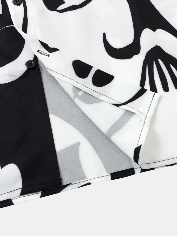 Mens Abstract Face All Over Print Street Short Sleeve Shirts - Image 5