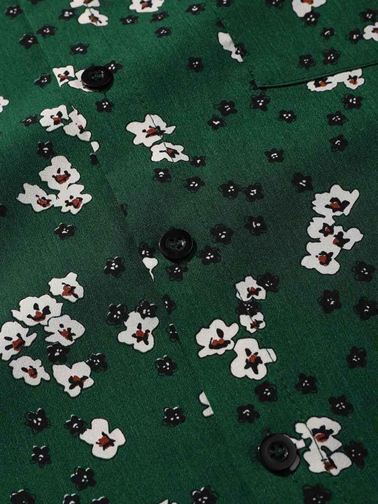 Mens All Over Floral Print Green Short Sleeve Lapel Holiday Shirt - Image 5