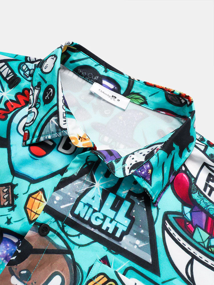 Mens Allover Funny Cartoon Print Loose Casual Two Pieces Outfits - Image 5