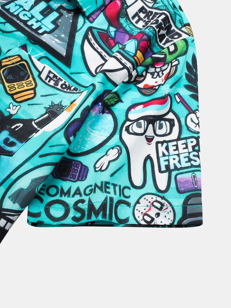 Mens Allover Funny Cartoon Print Loose Casual Two Pieces Outfits - Image 8