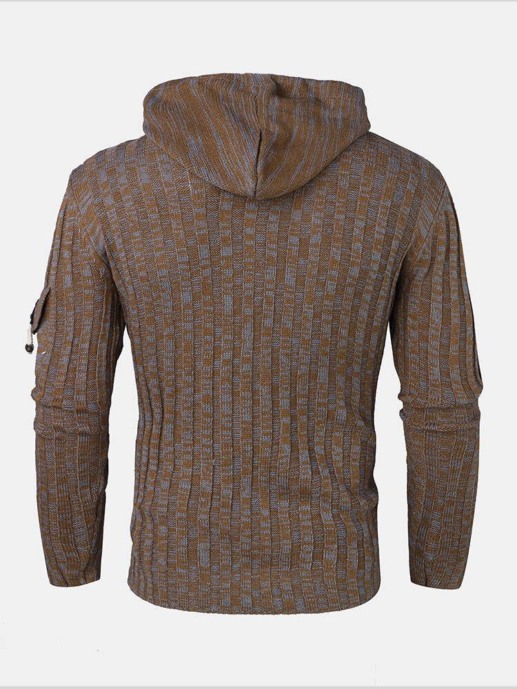 Mens Cable Knitted Toggle Front Warm Hooded Sweaters - Image 10