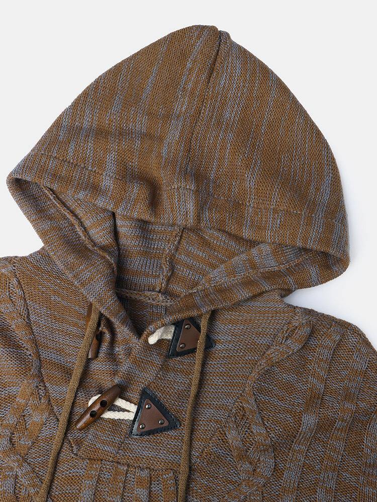 Mens Cable Knitted Toggle Front Warm Hooded Sweaters - Image 11