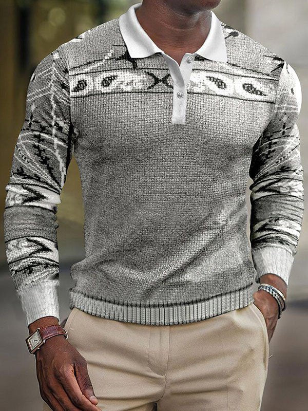 Men's Business Polo Shirt Vintage Long Sleeve Warm Polo Shirt - Image 2