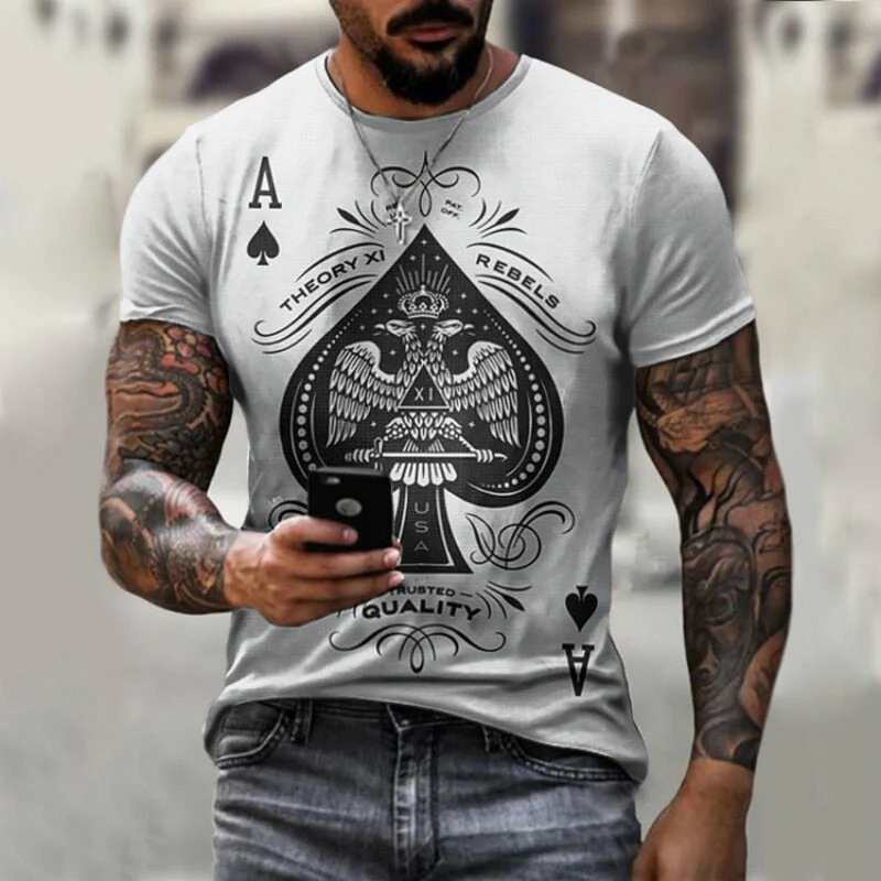 Men 3D Tees Casual Round Neck Short Sleeve  Playing Cards Printing - Image 2