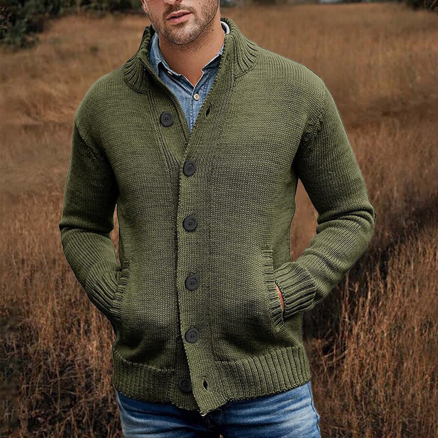 Men's Casual Solid Color Sweater Cardigan Jacket - Image 2