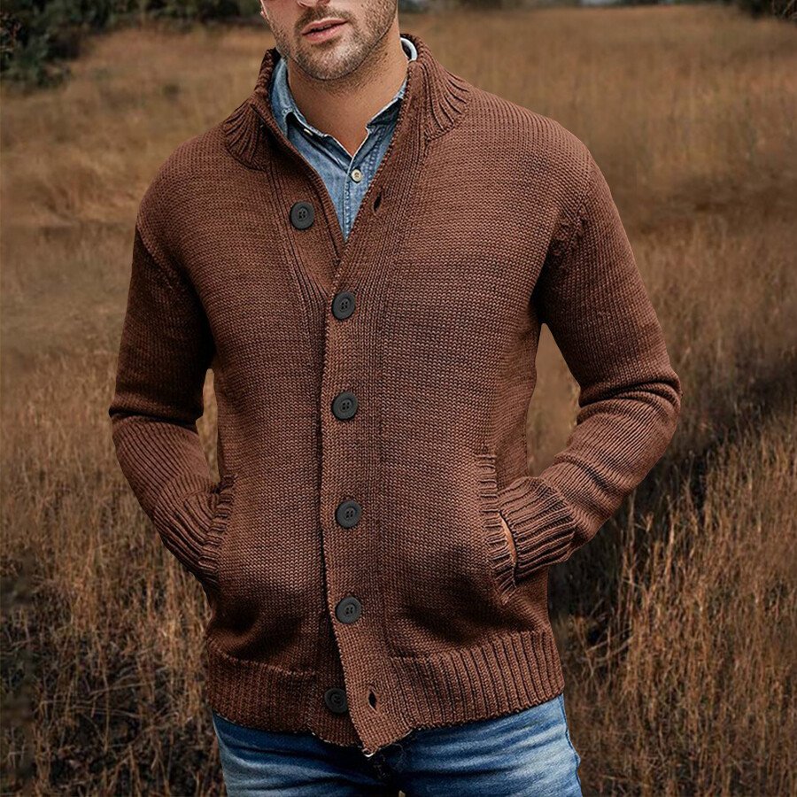 Men's Casual Solid Color Sweater Cardigan Jacket - Image 3
