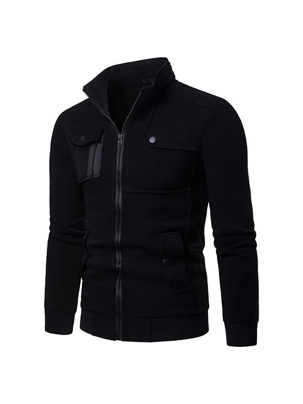 Men's Casual Stand-Collar Multi-Pocket Zipper Cardigan Top - Image 6