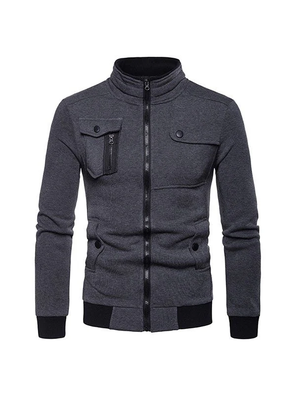 Men's Casual Stand-Collar Multi-Pocket Zipper Cardigan Top - Image 7