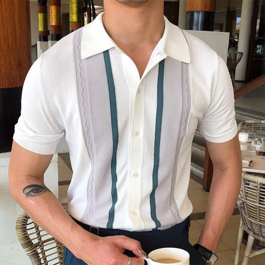 Men's Casual Striped Colorblock Short Sleeve Knit T-Shirt