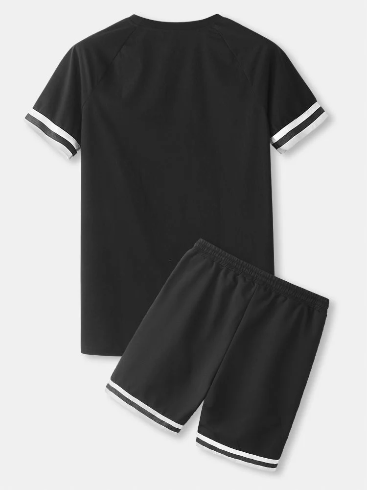 Mens Contrast Stripe Trim Plain Sports Two Pieces Outfits With Drawstring Shorts SKUH31214 - Image 2
