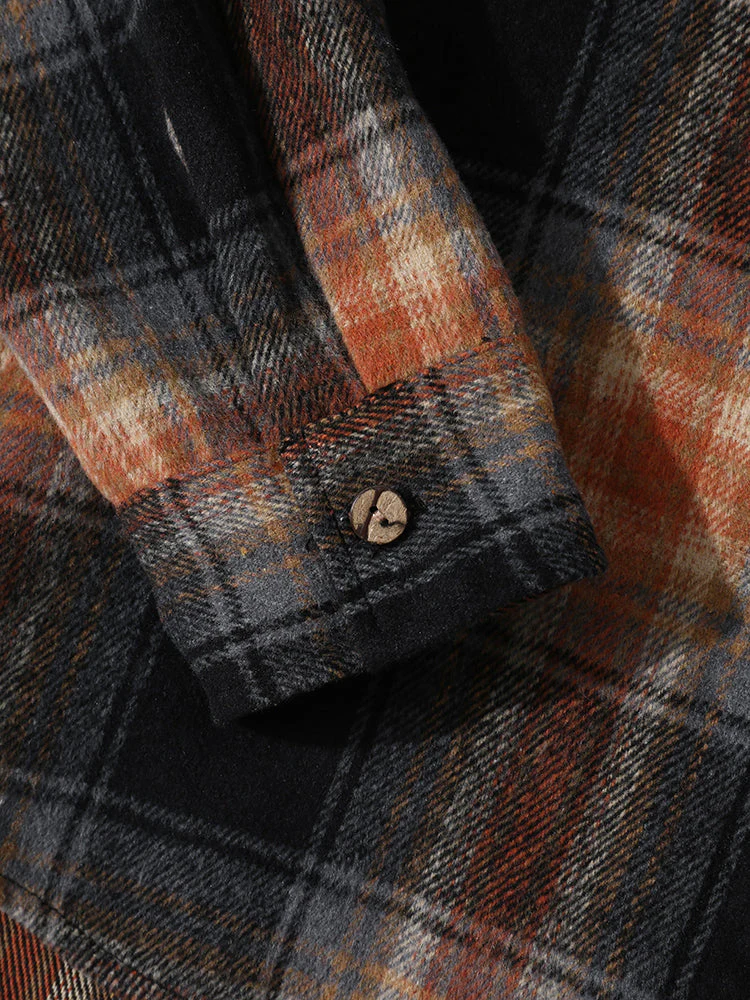 Mens Corduroy Plaid Stitching Button Up Casual Long Sleeve Shirts - Image 6