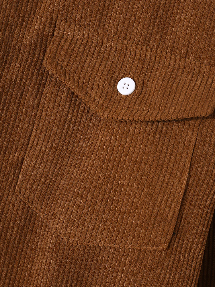 Mens Corduroy Solid Color Lapel Button Up Basics Long Sleeve Shirts - Image 8