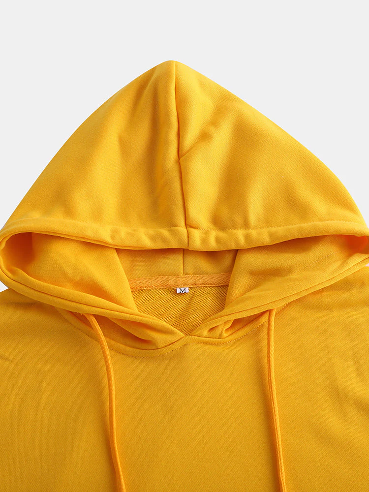 Mens Cotton Funny Face Print Drop Sleeve Casual Drawstring Hoodies - Image 5