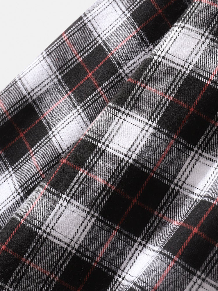 Mens Cotton Plaid Button Up Long Sleeve Casual Drawstring Hooded Shirts - Image 9
