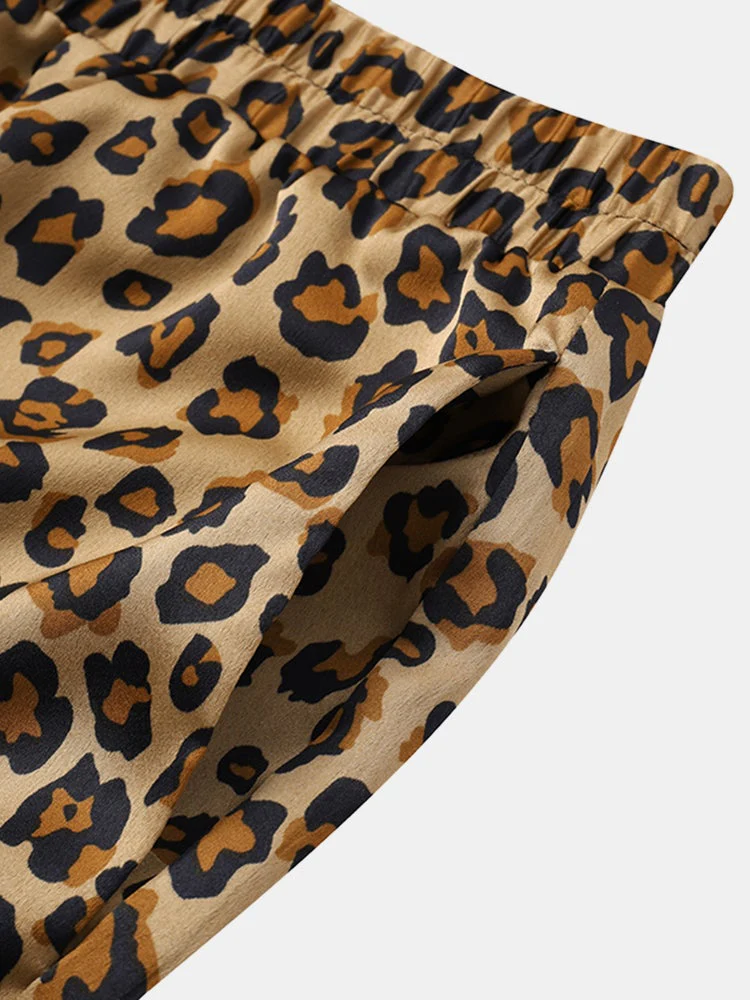 Mens Hawaiian Leopard Print Thin Holiday Beachwear Surfing Sporty Button Loungewear Set SKUE44246 - Image 8