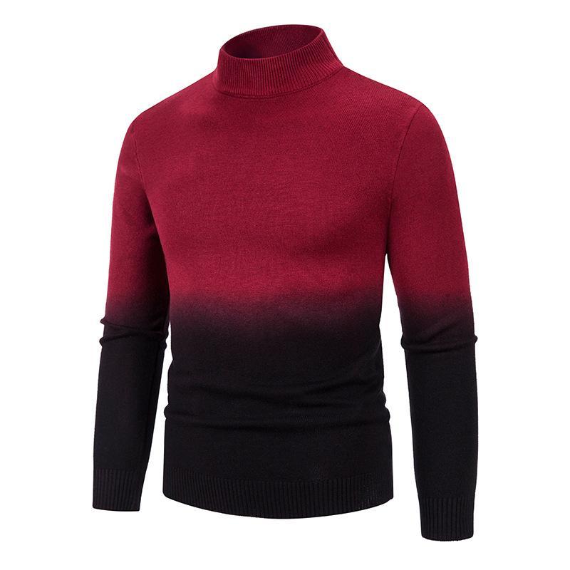 Men'S High Neck Slim Knit Pullover With Gradient Bottom - Image 2