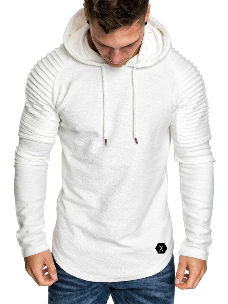 Mens Irregular Hem Hooded Striped Fold Raglan Sleeve O-neck Solid Color Casual Sweatshirt SKU984185 - Image 3