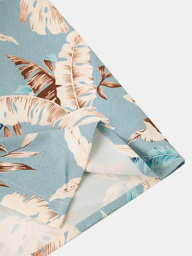 Mens Leaf Print Casual & Breathable Chest Pocket Short Sleeve Shirts - Image 5