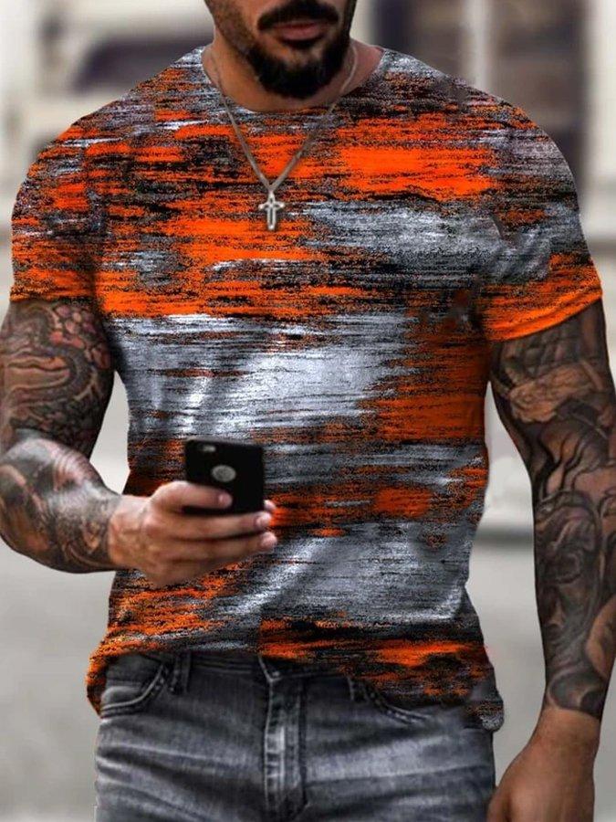 Mens Modern Orange And Grey Art Print Short Sleeve Crew Neck T-Shirt - Image 4