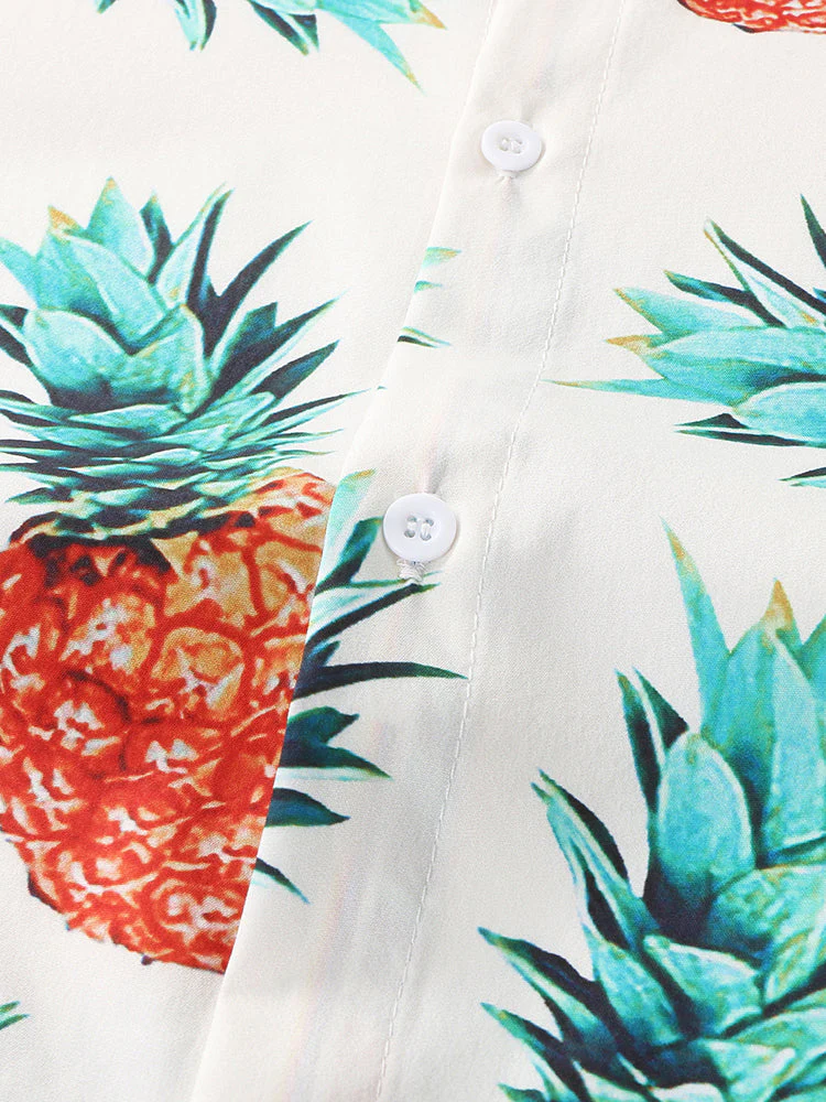 Mens Pineapple Pattern Print Casual Loungewear Comfy Breathable Button Drawstring Outfits Set - Image 5