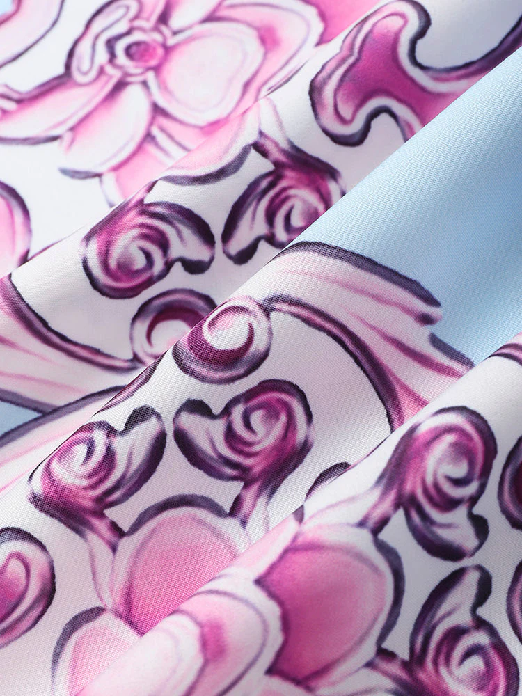 Mens Pink Baroque Print Vintage Revere Collar Two Pieces Outfits - Image 6