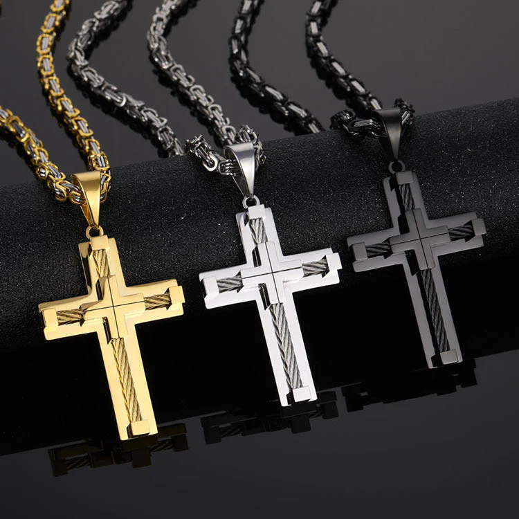 Men'S Religious Titanium Steel Wire Rope Cross Necklace - Image 6