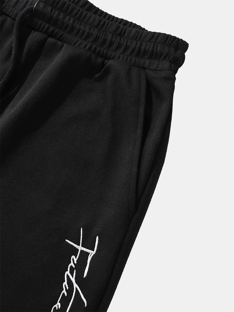 Mens Script Embroidered Two Tone Patchwork Hoodie Preppy Two Pieces Outfits - Image 9