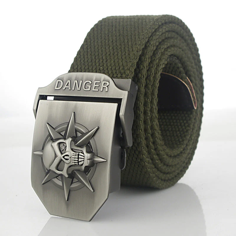 Men'S Skull Thicken Extended Canvas Training Belt Outdoor Sports Belt - Image 22