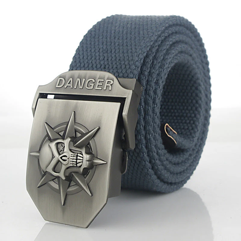 Men'S Skull Thicken Extended Canvas Training Belt Outdoor Sports Belt - Image 7