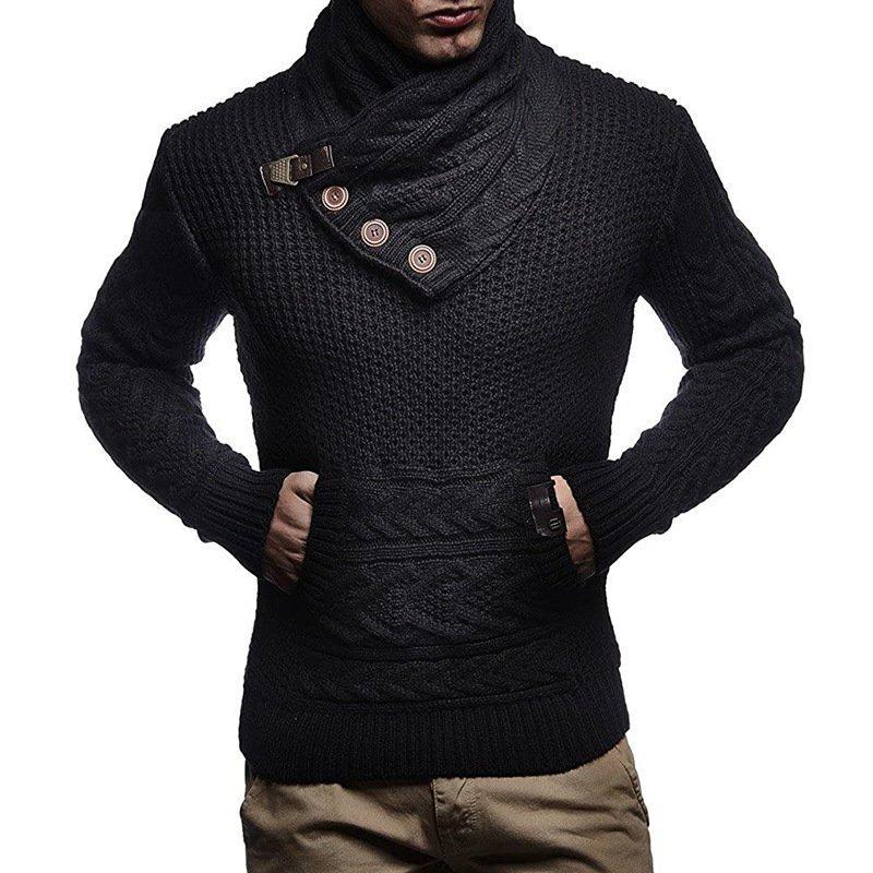 Men's solid color button turtleneck sweater - Image 3
